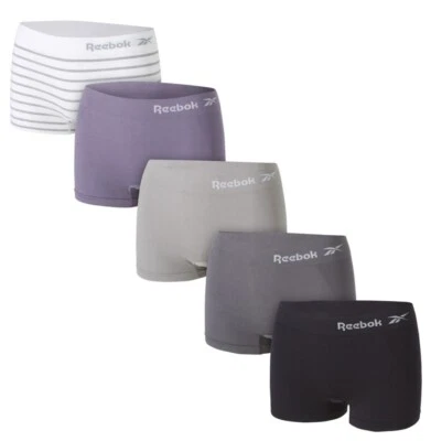 NUEVO Paquete de 5 pantalones cortos para mujer Reebok sin costuras XLarge blanco púrpura negro ropa interior Foto 1 de 4