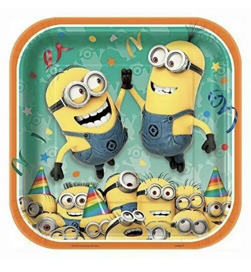 Despicable Me Birthday Party Supplies Bundle - 16 Plates, 16 Napkins, Table Cover & Stickers