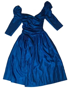 Pottybonkers Adelaide Vintage Blue Taffeta Dress - Foto 1 di 7