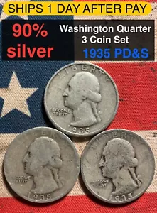 Lotto 3 monete 90% argento 1935 WASHINGTON QUARTERS P/D/S spedizione gratuita 1 giorno dopo il pagamento - Foto 1 di 4