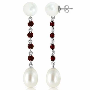 11 Carat 14K Solid White Gold Chandelier Gemstone Earrings w/ Garnets & Pearls - Picture 1 of 3