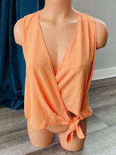 Lush Orange V-Neck Wrap Blouse XS Sleeveless Top