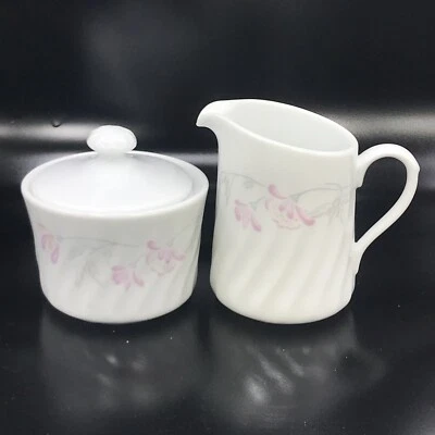 Cuenco de crema y azúcar Corning Pink Trio con tapa remolino acanalado blanco repuesto Foto 1 de 4