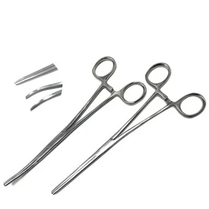 Forceps 8" 200mm Curved & Straight Self Locking Stainless Steel Set of 2 - Picture 1 of 2