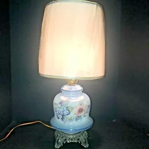 Porcelain Accurate Casting Blue Floral Table Lamp Vintage Brass Base 24.5" Tall - Picture 1 of 9