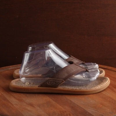 Sandálias masculinas UGG tamanho 7 marrom couro à beira-mar chinelo sapatos 1020073 - Imagem 1 de 4