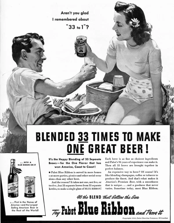 Gil Elvgren Pabst Cinta Azul Cerveza PAREJA TENIENDO PICNIC 1940 Revista Anuncio Impreso Foto 1 de 1