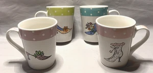 SET OF 4 FASHIONABLE BISTRO MUGS WITH SHOE DESIGNS WITH BOX - Picture 1 of 5