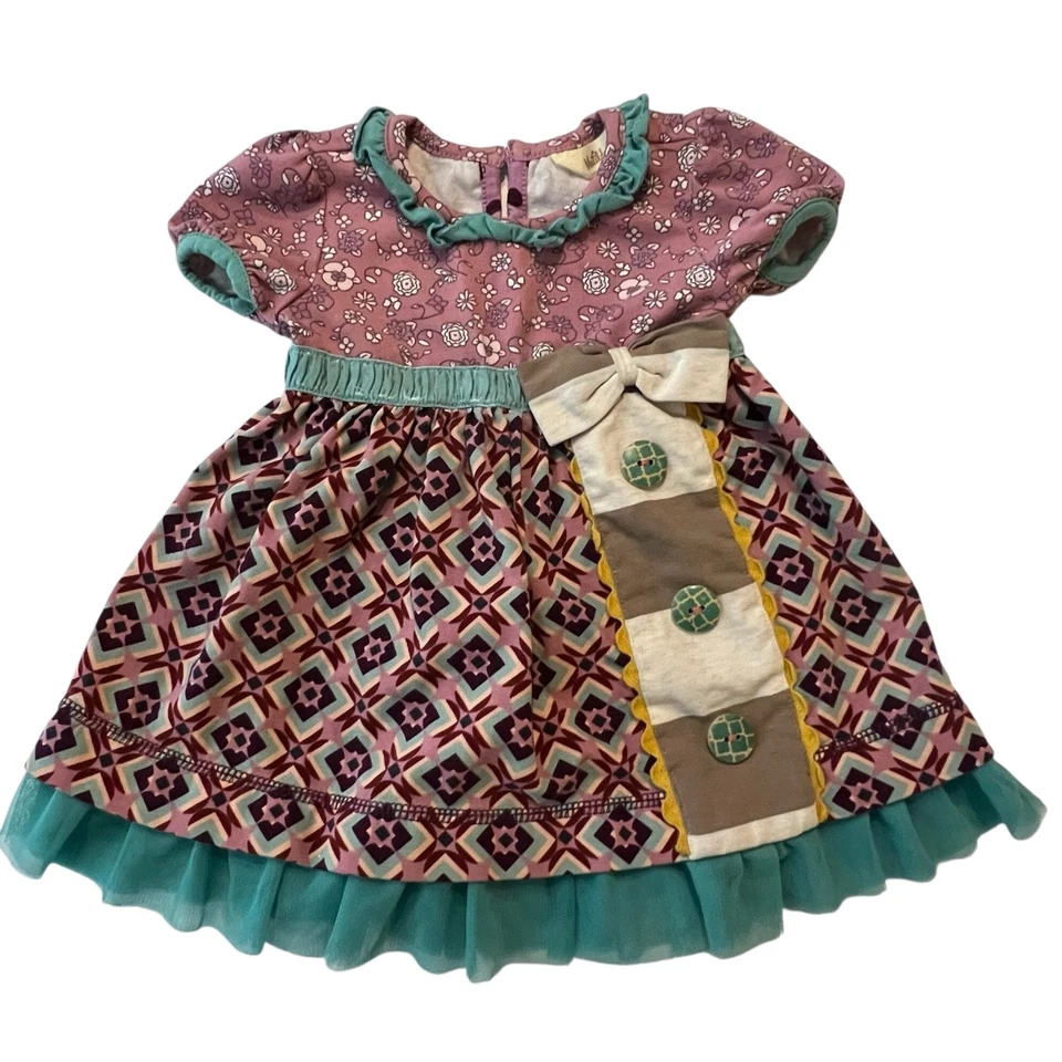 Vestido Matilda Jane Bebé Niña 3-6M Púrpura Floral Retazos Lazo Tul Dobladillo Foto 1 de 4