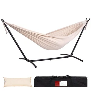 Double Hammock with 9FT Space Saving Steel Stand Includes Portable Carrying C... - Picture 1 of 7