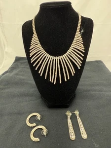 Natasha Couture Rhinestone Cascading Necklace and 2 Pair of Rhinestone Earrings - Picture 1 of 11