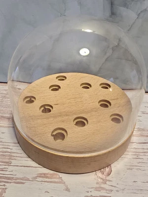 GOKA Transparent Turntable cartridge Headshell Keeper Dome Box Wood Base.