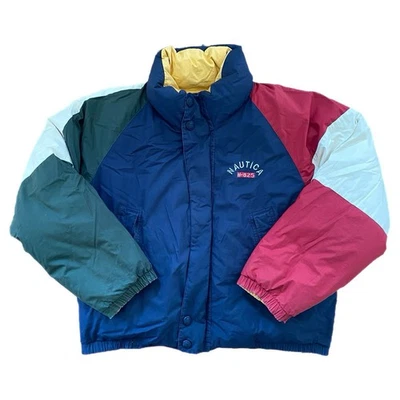 Vintage 90s Nautica Color Block Retro Reversible Down Puffer Jacket Sz M - Image 1 of 4