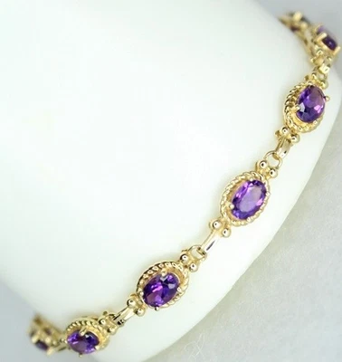 IMPRESIONANTE PULSERA ORO 14K con GEMAS AMATISTA AZUL VIOLETA Foto 1 de 4