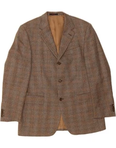 PIERRE CARDIN Mens 3 Button Blazer Jacket IT 52 XL Brown Check Virgin Wool EA10 - Picture 1 of 3