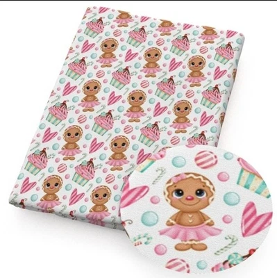 Tela tejida mezcla polialgodón 18x55" Navidad pan de jengibre caramelo 1119978 Foto 1 de 2