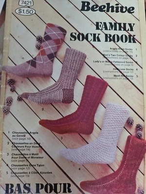 Paton Beehive Family Sock Knitting Pattern Book 7421 Warmers Slippers Vintage - Image 1 of 4