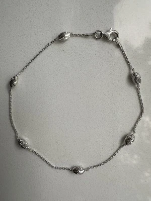 意大利 925 纯银铑脚踝带椭圆形珠 9 英寸 — 第 1/4 张图片