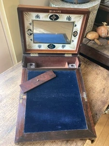 Beauty! Antique 19th Century wood Veneer Traveler Campaign Writing Desk Nacre - Picture 1 of 18