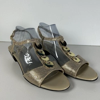 Easy Street Women's Size 10 W Bolt Slingback Sandals Metallic Cream Gold Studs ￼ - Image 1 of 4