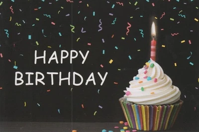 Birthday White Cup Cake And Colorful Confetti 1 Card 1 Envelope Greeting Card - Image 1 of 2