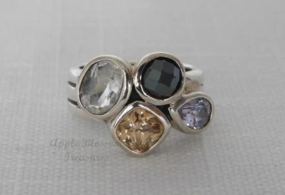 ANILLO SILPADA ESTERLINA, HEMATITA, CUARZO, CIRCONITA CÚBICA "VUELO DEL VINO" ~ R2206 ~ TALLA 6 Foto 1 de 4