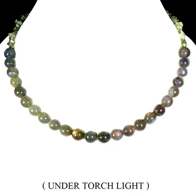 Collar de plata de ley 925 redondo labradorita 9 mm piedras preciosas naturales joyería 18 pulgadas Foto 1 de 4