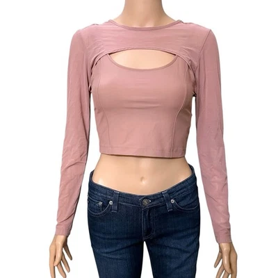 Old Navy Powersoft 2 In 1 Mesh Sleeve Crop Top XS Wild Rose Pink Balletcore  - Image 1 of 4
