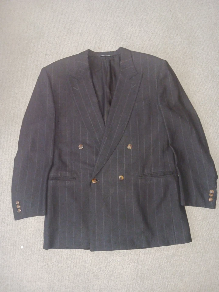 Chaqueta Traje Canali Para Hombre 42R Rayas Negras Doble Pecho 100% Lana Foto 1 de 4