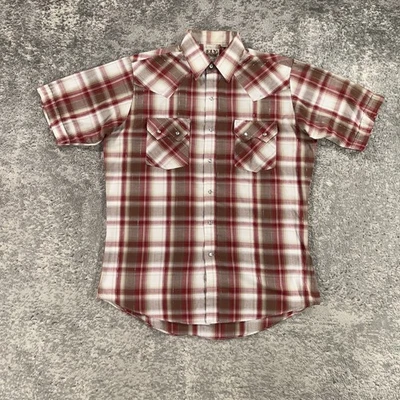 Ely Cattleman Shirt Mens Medium Red Plaid Western Pearl Snap Short Sleeve Cowboy - Image 1 of 4