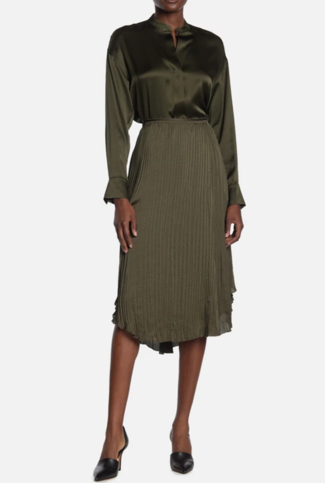 $345 FALDA MIDI VINCE PLISADA DRAPEADA APLASTADA EN VERDE PINO MINERAL Talla L Foto 1 de 4