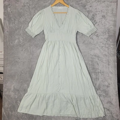 By The River Dress Womens Large Green Maxi Lace Puff Sleeve Lined Cottagecore - Image 1 of 4