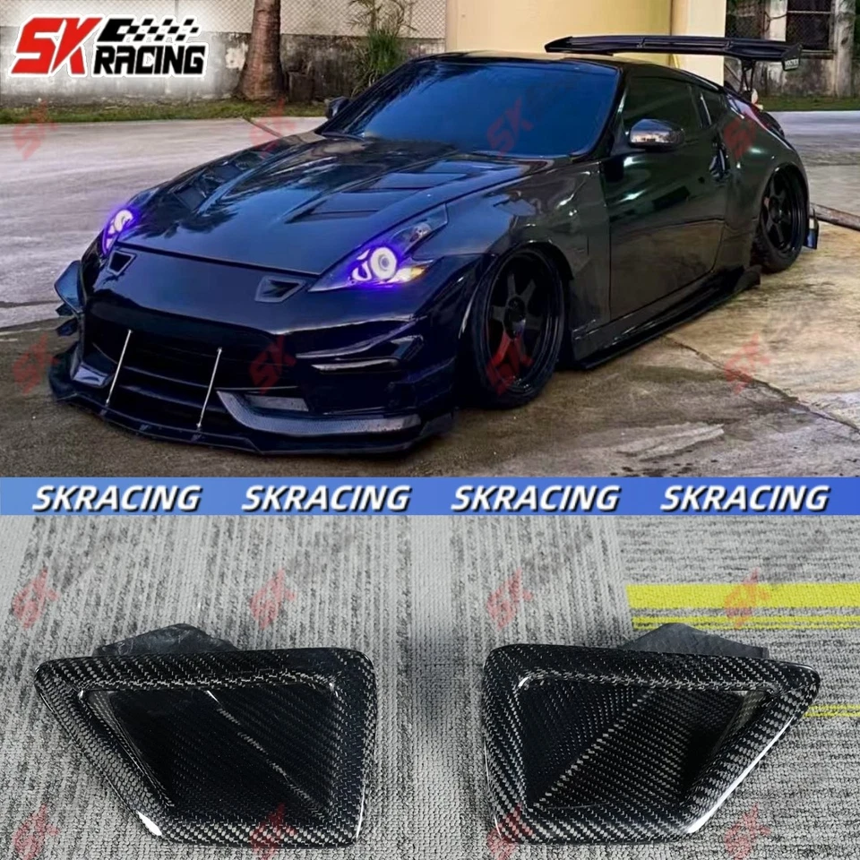 Carbon Fiber Front Bumper Vents Air Duct Scoop Intake Cover For Nissan 370Z Z34 - Image 1 of 4