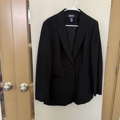 Chaqueta Blazer Lands End Mujer 12 Negra Mezcla Lana Un Botón Ropa de Trabajo Negocios Foto 1 de 4