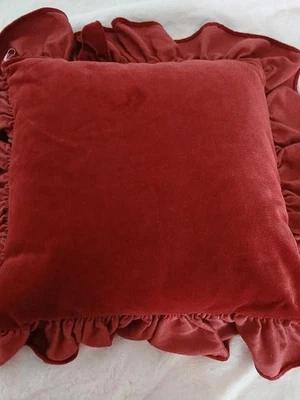 Vintage Ralph Lauren Red Velvet Throw Pillow with Ruffles - Image 1 of 2