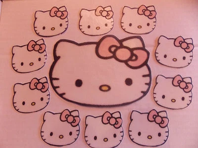 SHARONS EDIBLE BUTTERFLIES Large precut pink Hello Kitty Edible cake toppers for cakes/cupcakes