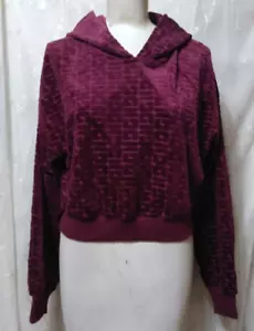 New GUESS Size Medium AFTER PARTY Cropped Hoodie Velour Logo Embossed Pullover - Picture 1 of 4