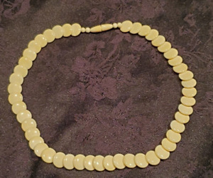 Vintage Bone Bead Necklace - Flat Beads - 16" - Screw Clasp