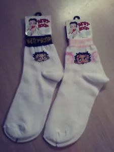 BETTY BOOP VINTAGE 2 PAIRS WHITE SOCKS. NEW WITH TAGS. SOCK SIZE 9-11 - Picture 1 of 8