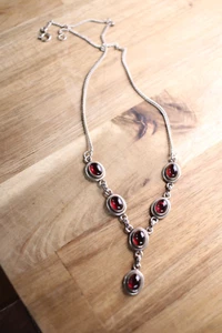 Vintage Garnet Sterling Silver Dangle Necklace - Picture 1 of 10