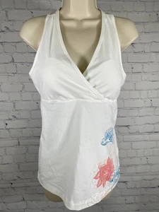 Eddie Bauer Sport White Floral Racer Back Padded V Neck Work Out Tank Top L - Picture 1 of 9
