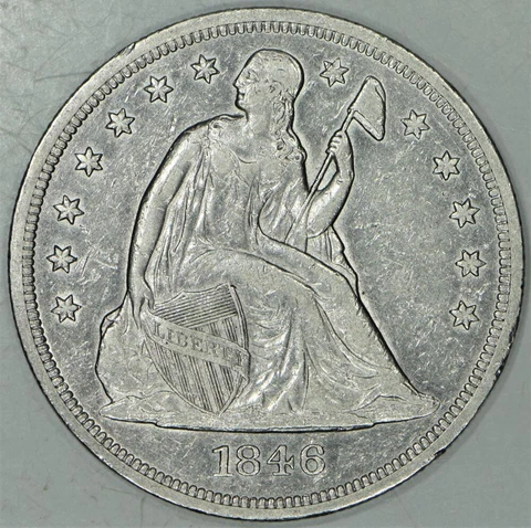 1846 Seated Liberty Dollar; XF-AU Cover