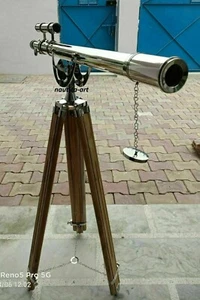 Telescopio nautico da pavimento in ottone con treppiede in legno 62 pollici - Foto 1 di 5