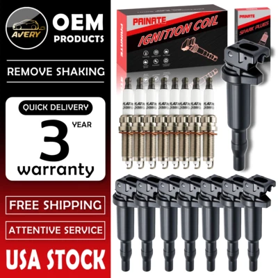 ✅ OEM 8 Ignition Coil + 8 Iridium Spark plugs For BMW 550i 650i 750i X5 X6 UF592 - Image 1 of 4