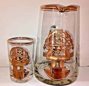 Artesania Tabuisa Peru  16 oz Pitcher + 12 Glasses Gold Inca Sun God 14K Oro 14  - Picture 1 of 15