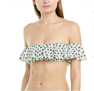 Milly Cabana Sirolo Ruffle Bandeau Swimsuit Top Palm Tree Green White Sz P - Image 1 of 4