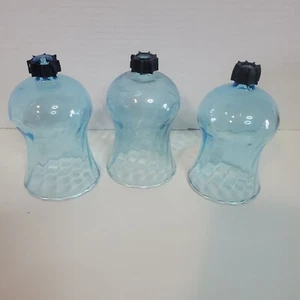 Vntg Set Of 3 Lrg Blue Glass Pegged Votive Cup Candle Holders - Picture 1 of 5