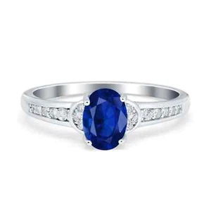 Verlobungsring oval simulierter blauer Saphir CZ Akzent 925 Sterling Silber - Bild 1 von 3