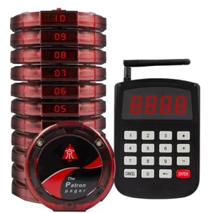 restaurant red guest coaster pager wireless paging system 10 pagers 1 keyboard  - Afbeelding 1 van 10