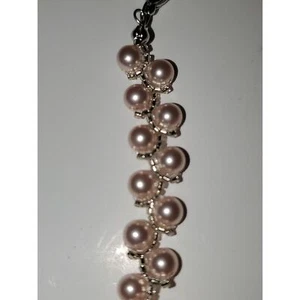 Faux Pearl Bracelet Light Pink Intwined Silver Tone Metal Extender Unmarked - Picture 1 of 6
